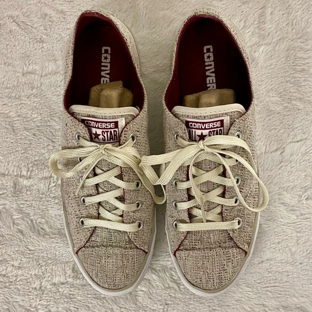Converse All Star Low Woven Sneakers Women’s Size 8 Cream Over Burgundy Lace-Up - Picture 6 of 10